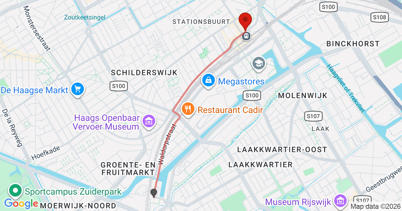 Kaart van het incident in 's-Gravenhage met de aanrijroutes van de gealarmeerde eenheden
