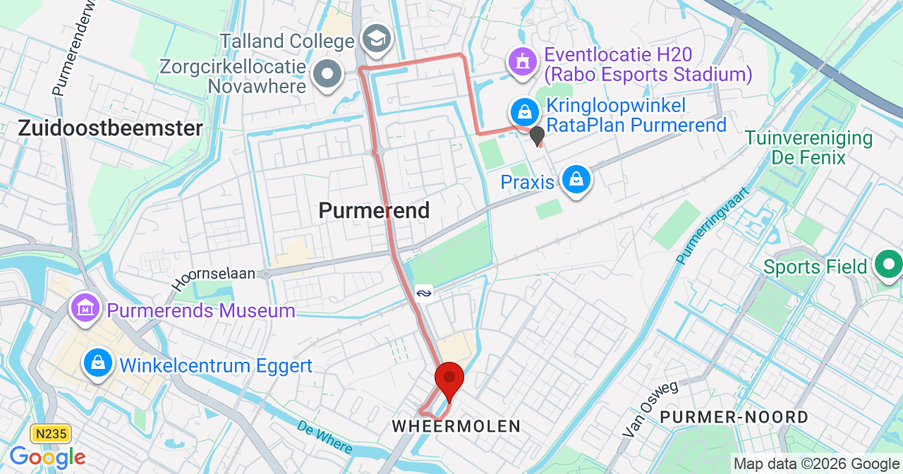 Kaart van het incident in Purmerend met de aanrijroutes van de gealarmeerde eenheden