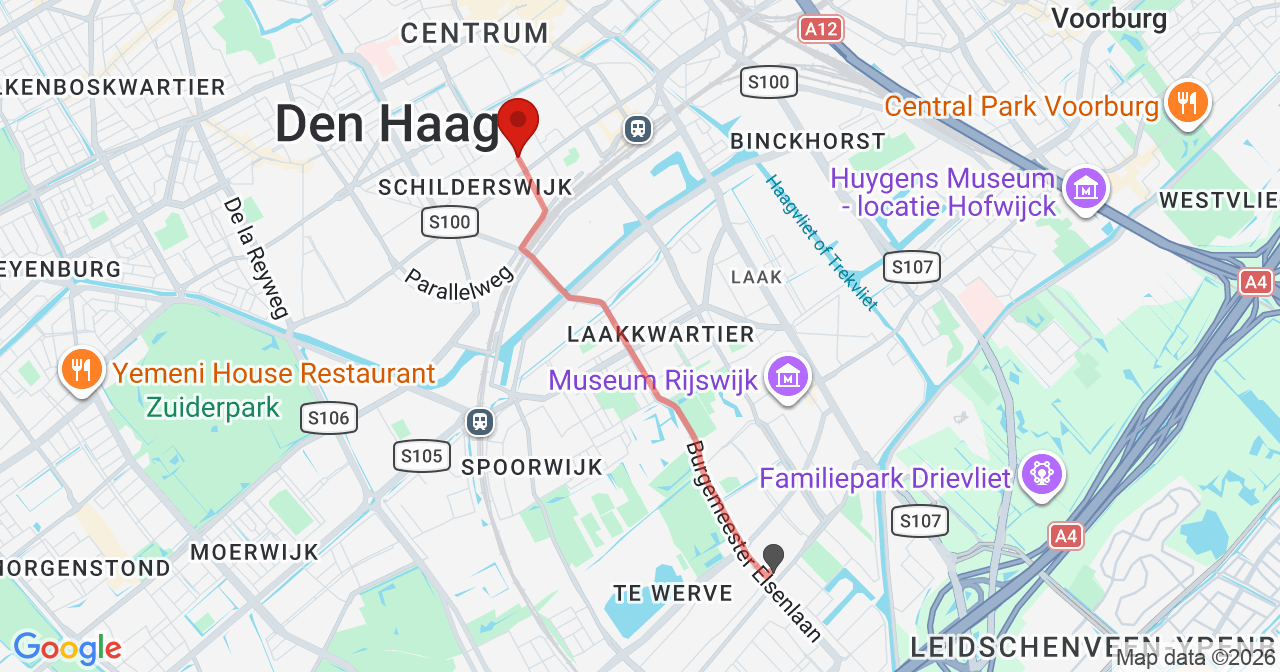 Kaart van het incident in 's-Gravenhage met de aanrijroutes van de gealarmeerde eenheden