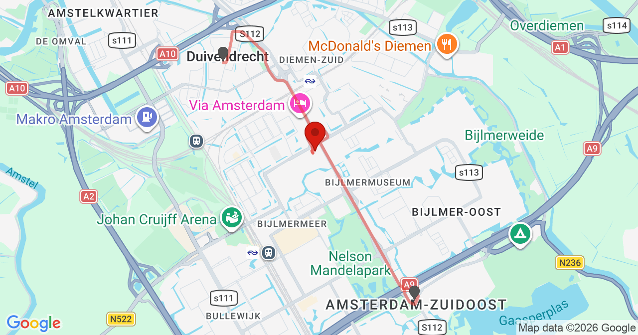 Kaart van het incident in Amsterdam met de aanrijroutes van de gealarmeerde eenheden