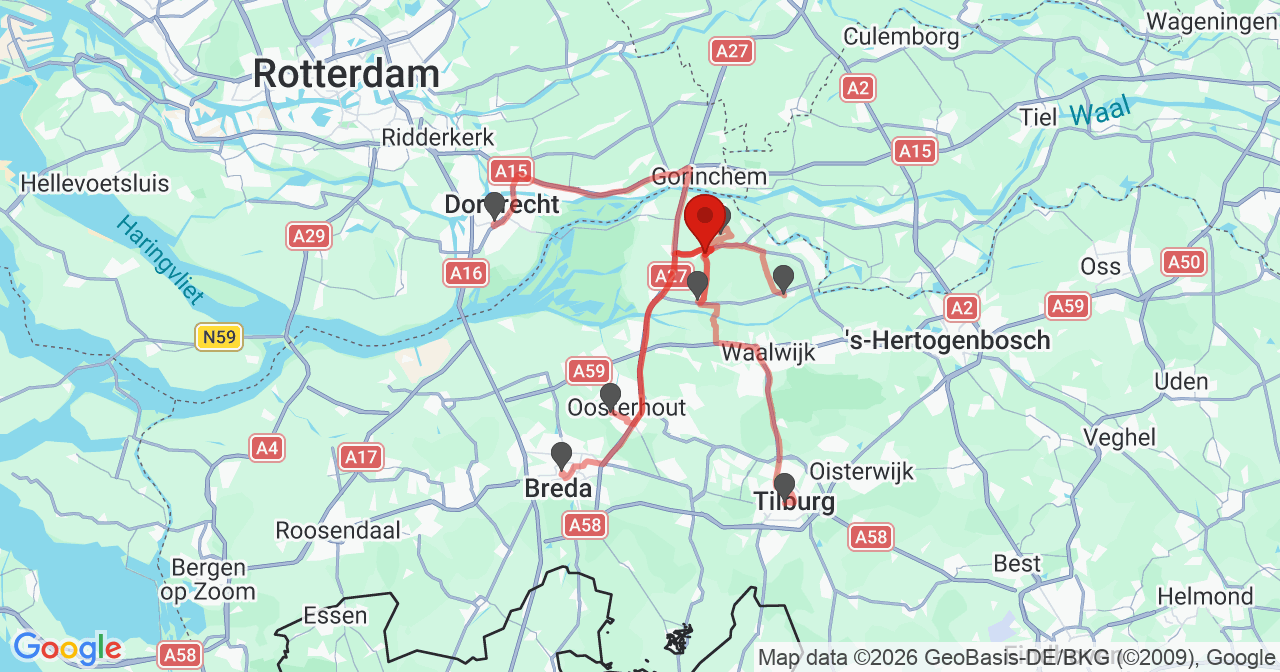 Kaart van het incident in Almkerk met de aanrijroutes van de gealarmeerde eenheden