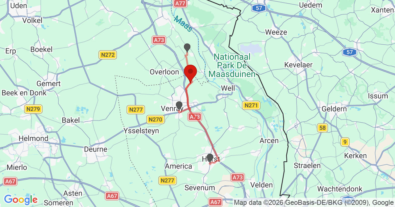 Kaart van het incident in Smakt met de aanrijroutes van de gealarmeerde eenheden