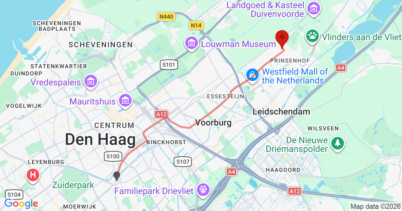 Kaart van het incident in Leidschendam met de aanrijroutes van de gealarmeerde eenheden