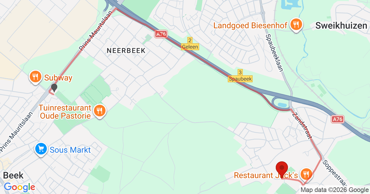 Kaart van het incident in Spaubeek met de aanrijroutes van de gealarmeerde eenheden
