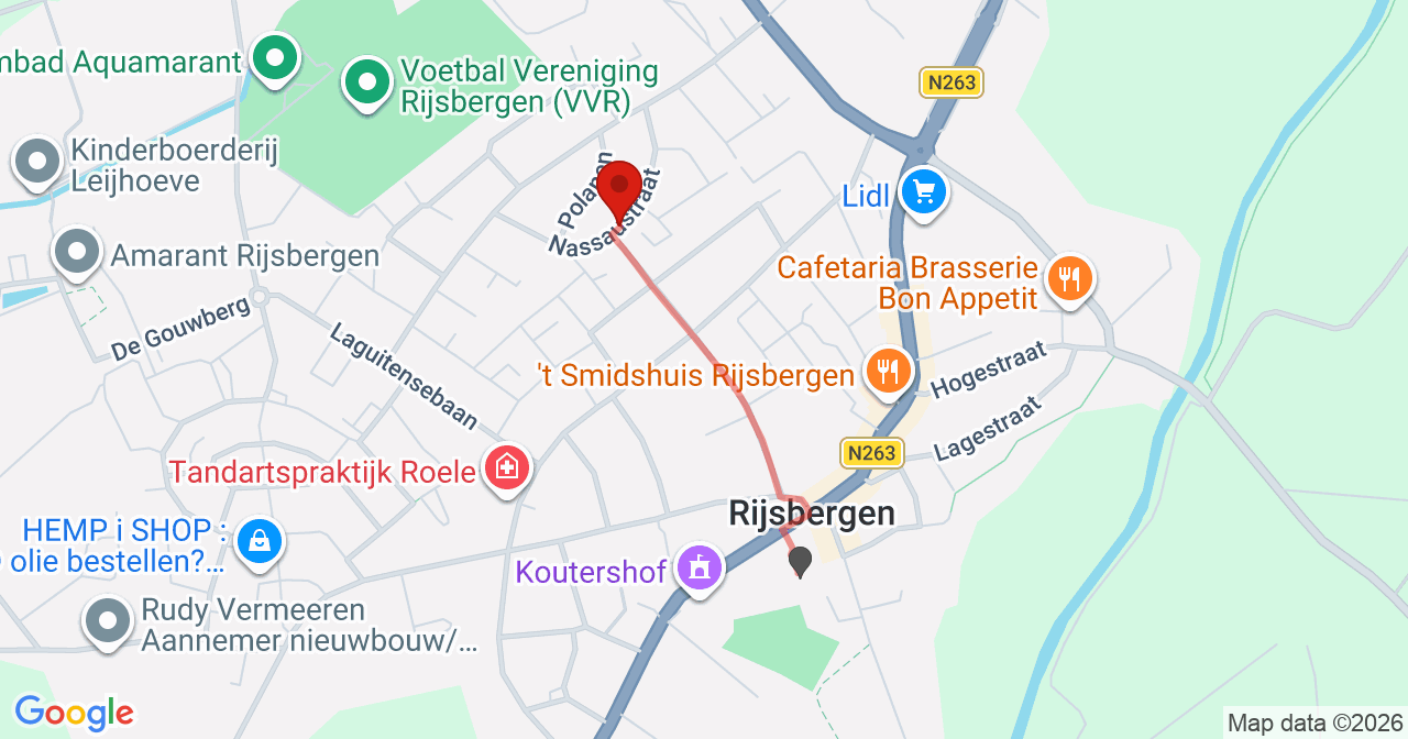 Kaart van het incident in Rijsbergen met de aanrijroutes van de gealarmeerde eenheden