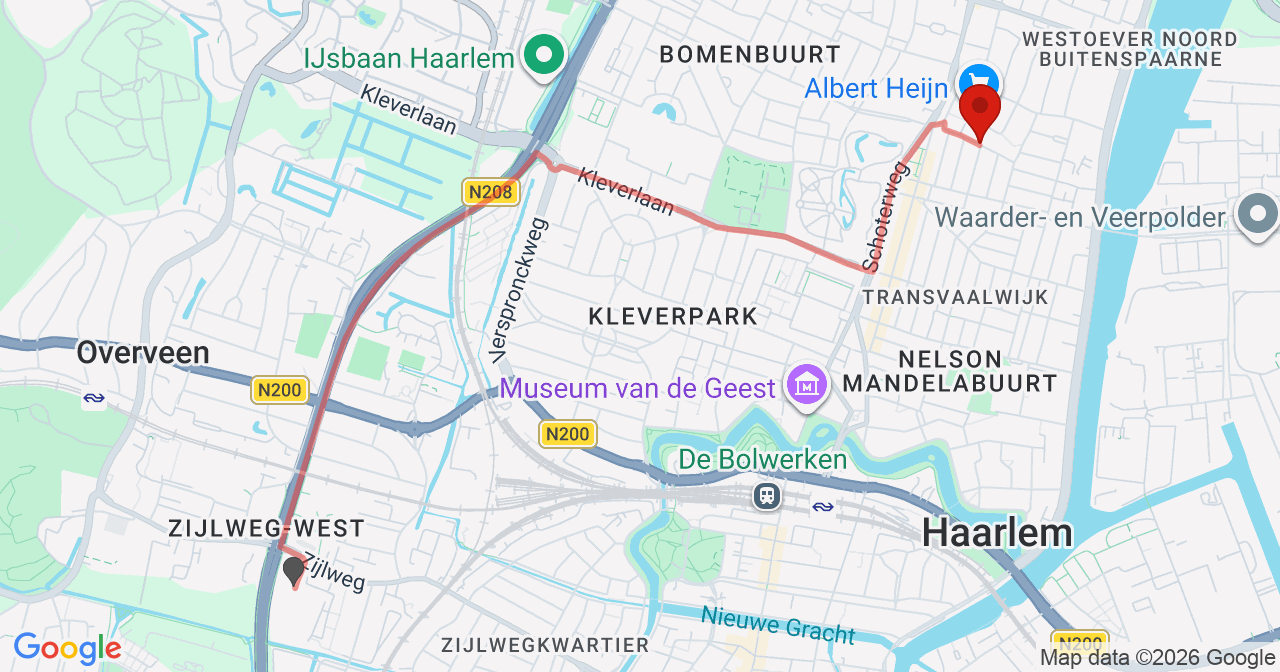 Kaart van het incident in Haarlem met de aanrijroutes van de gealarmeerde eenheden