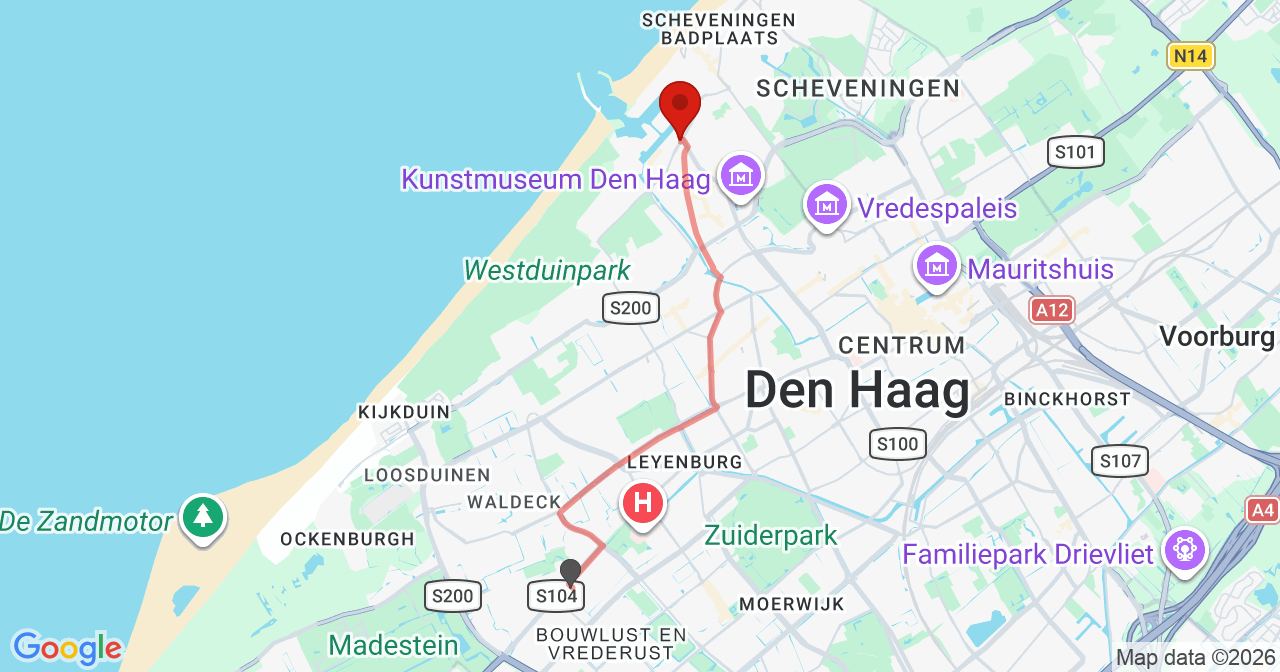Kaart van het incident in 's-Gravenhage met de aanrijroutes van de gealarmeerde eenheden