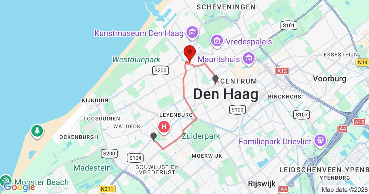 Kaart van het incident in 's-Gravenhage met de aanrijroutes van de gealarmeerde eenheden