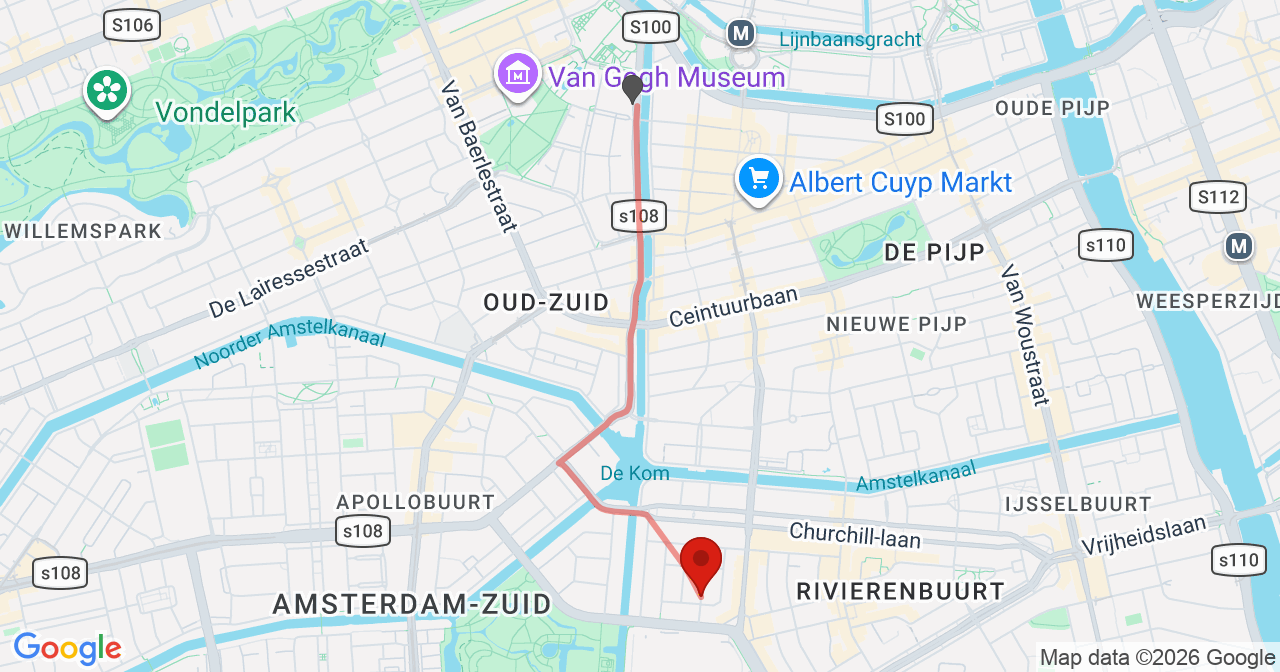 Kaart van het incident in Amsterdam met de aanrijroutes van de gealarmeerde eenheden