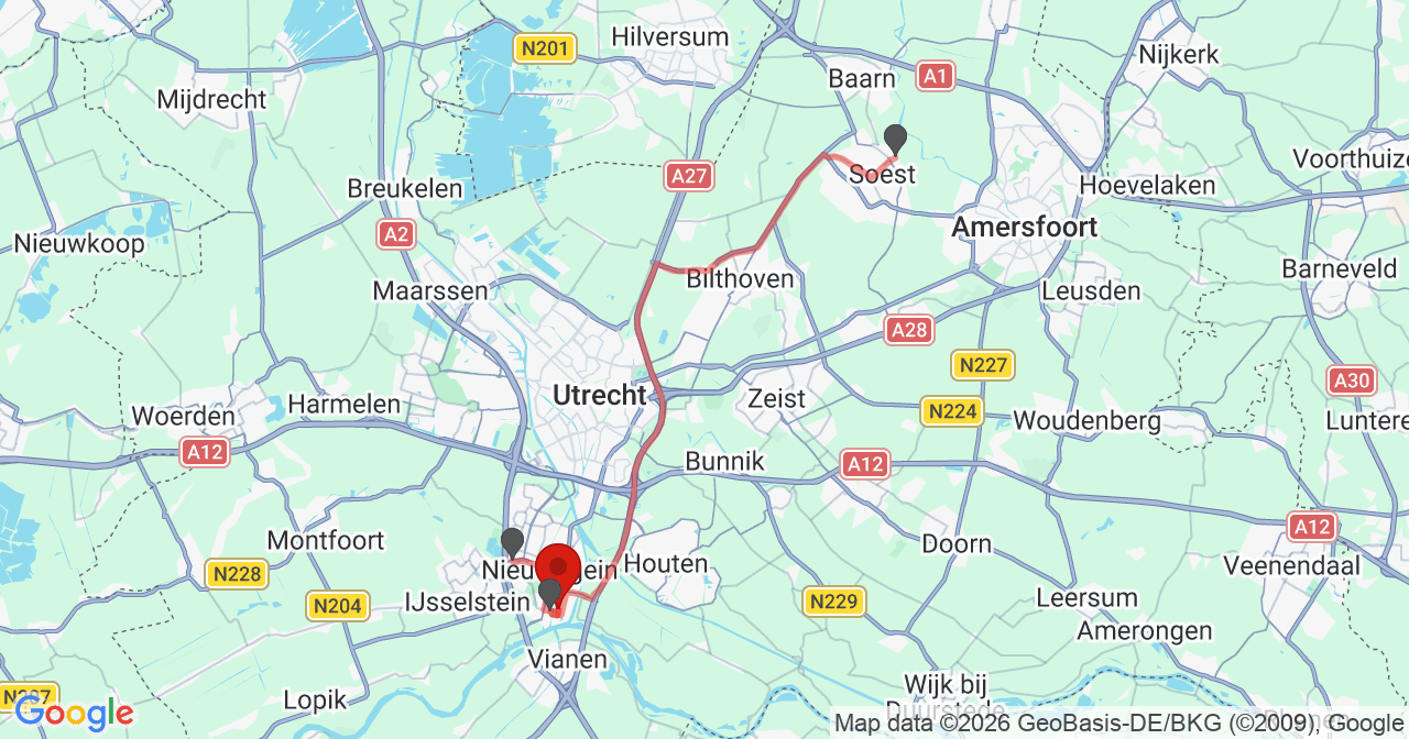 Kaart van het incident in Nieuwegein met de aanrijroutes van de gealarmeerde eenheden