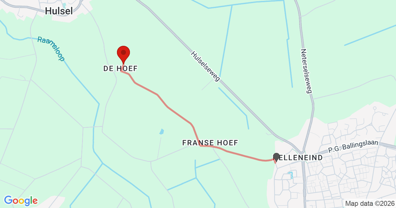 Kaart van het incident in Hulsel met de aanrijroutes van de gealarmeerde eenheden