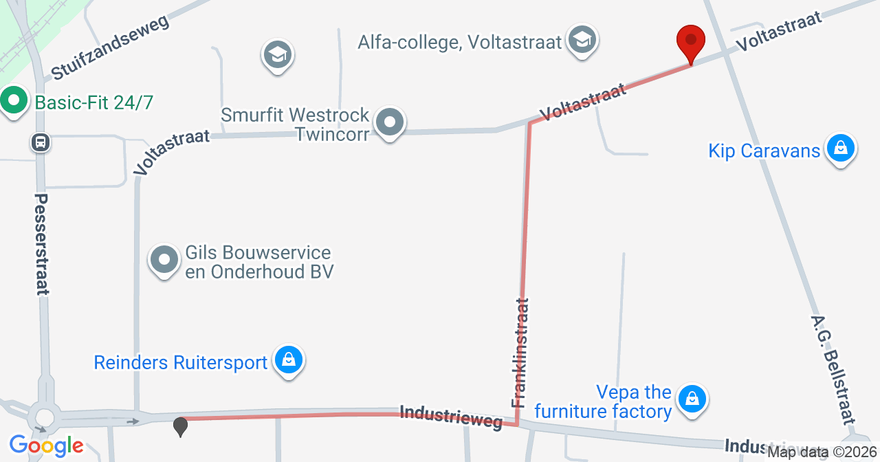 Kaart van het incident in Hoogeveen met berekende routes vanaf gealarmeerde posten