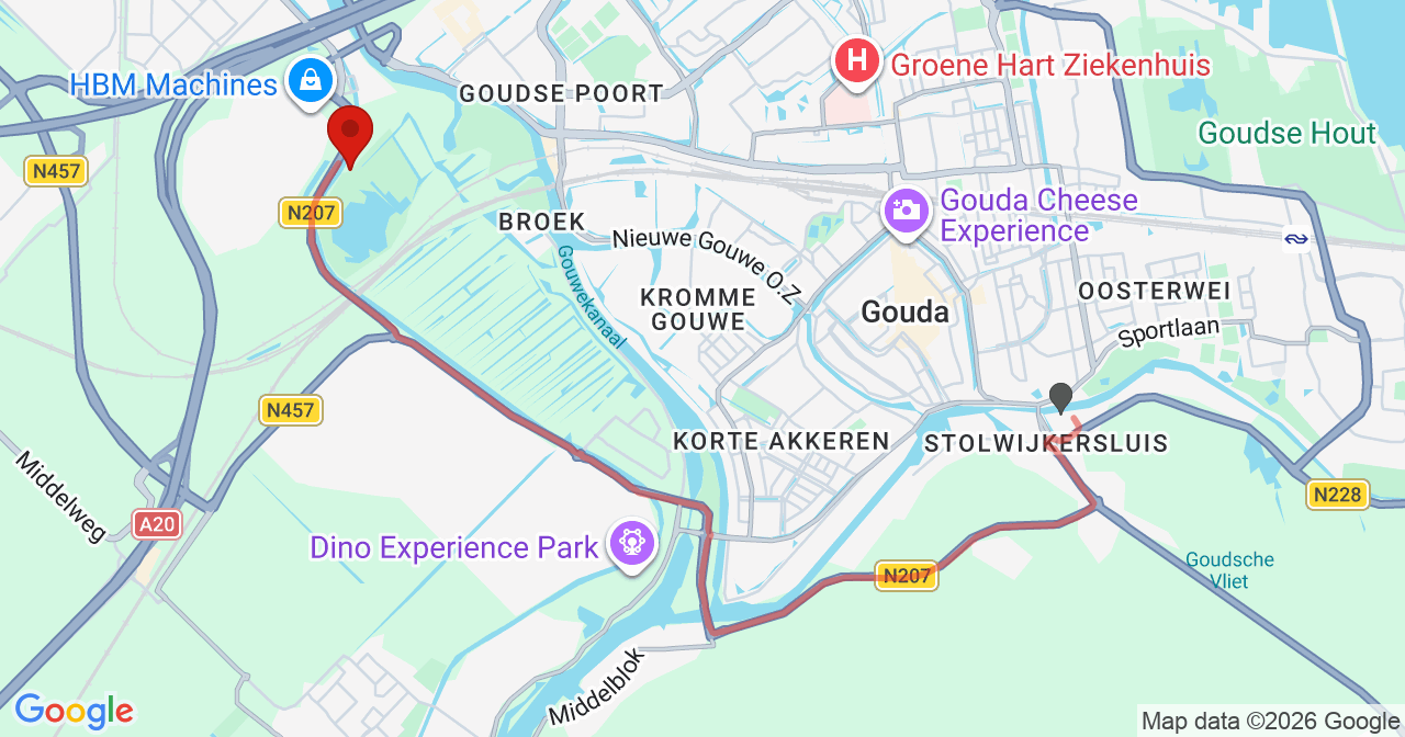 Kaart van het incident in Waddinxveen met de aanrijroutes van de gealarmeerde eenheden