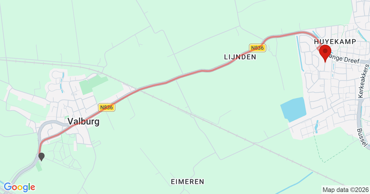 Kaart van het incident in Elst met de aanrijroutes van de gealarmeerde eenheden