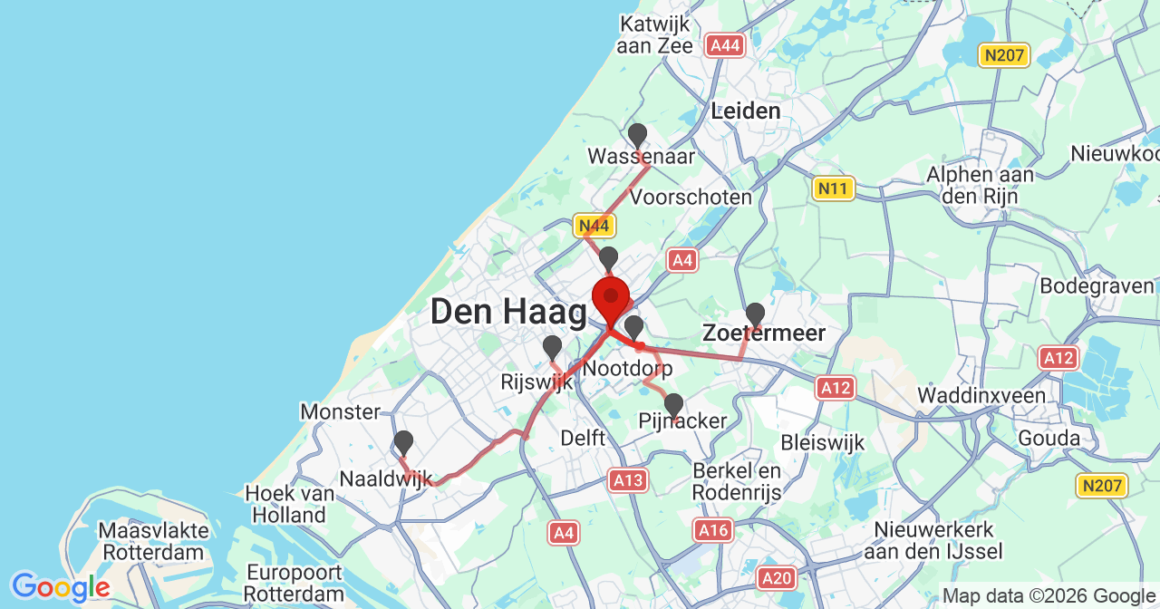 Kaart van het incident in 's-Gravenhage met de aanrijroutes van de gealarmeerde eenheden