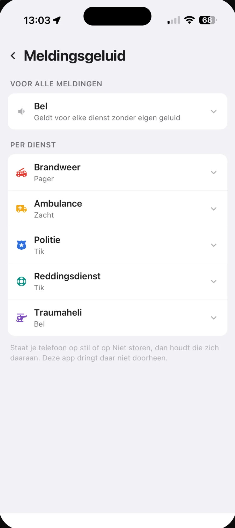 Meldingsgeluid per dienst kiezen